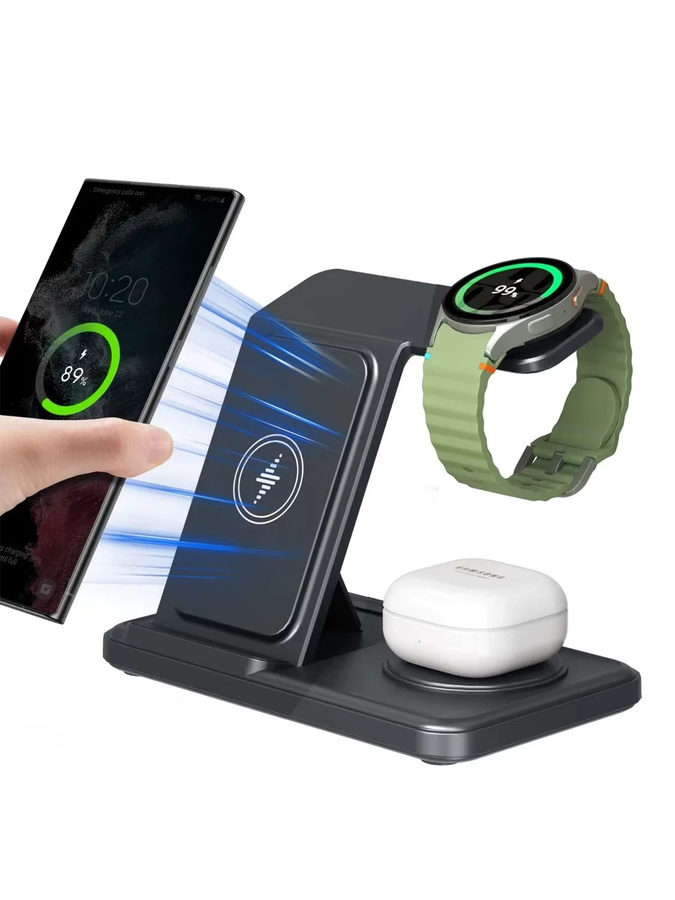 3-in-1 faltbare kabellose Ladestation für Samsung Galaxy S25 S24 S23 S22, Galaxy Watch und Buds in Schwarz - Bild 6