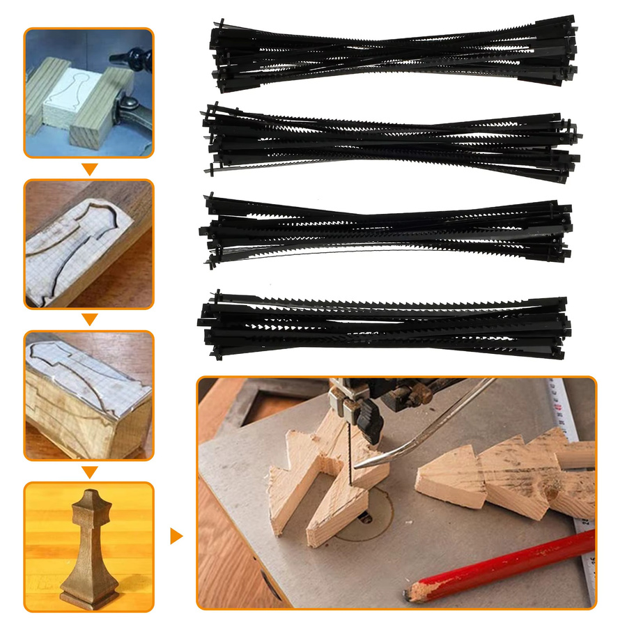 Toorise Dekupiersägeblatt-Set aus Kohlenstoffstahl mit Stiftanschluss für Holz, Kunststoff und Metall, Farbe: Schwarz - Bild 3