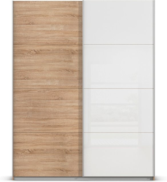 RAUCH Quadra Schwebetürenschrank mit Glaselementen, Korpus Eiche und Glas Weiß, B/H: 181 x 230 cm - Bild 1