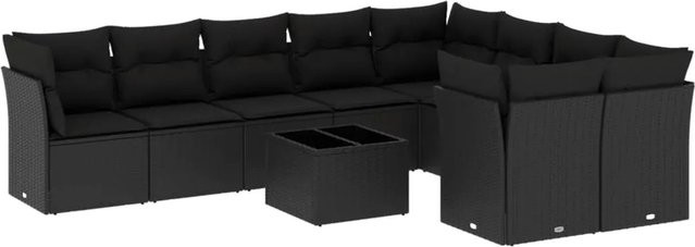 vidaXL 10-tlg Garten-Sofagarnitur aus Poly-Rattan mit Kissen in Schwarz - Bild 1
