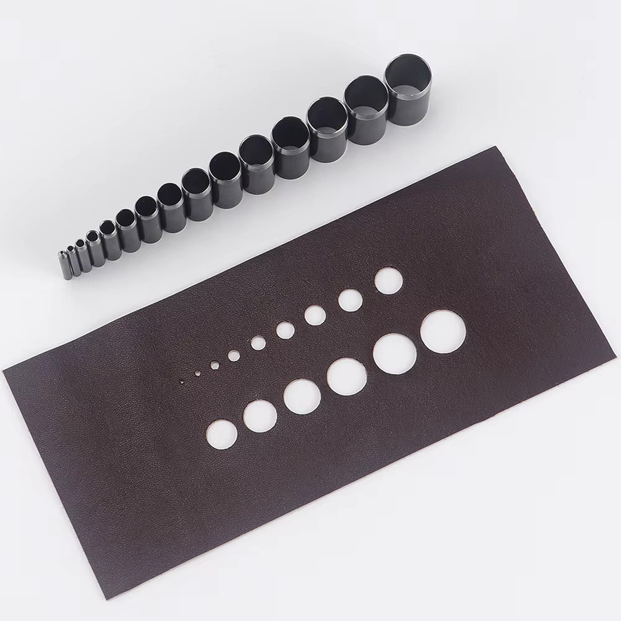 QJH Lochstanzer Set aus Stahl in Schwarz für DIY-Lederarbeiten mit 1–15 mm runden Hohlstahlbohrern - Bild 4