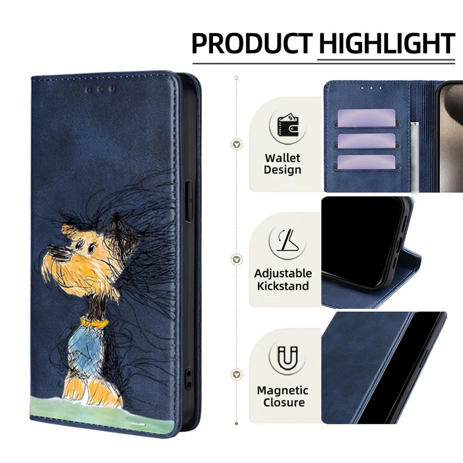 Leder Handyhülle mit Welpen-Motiv für iPhone 17 Pro Max, 16, 15, 14, 13, 12, 11 Pro Max und Plus, Farbe: Blau, mit Kartenfächern und Holster-Funktion - Bild 2