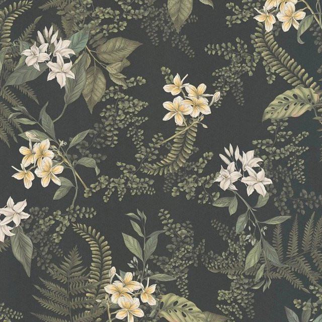 PROFHOME 394244-GU Vliestapete Floral Matt in Schwarz Weiß Gelb mit Blumenmuster, Breite: 0,53 m, Länge: 10,05 m - Bild 1