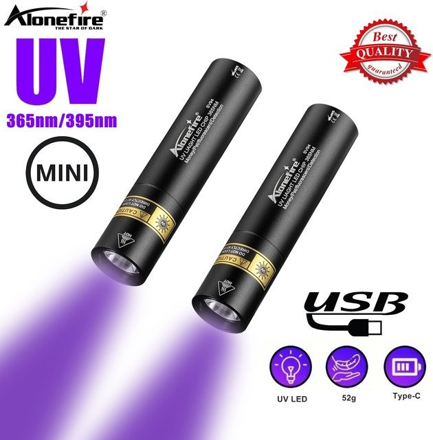 Alonefire UV-Taschenlampe USB wiederaufladbar 365/395 nm Schwarz - Bild 1