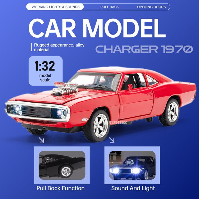 RMZ city 1970 Charger Automodell, 1:32, mit öffnenden Türen, Sound und Licht, Rückziehfahrzeug - Bild 1