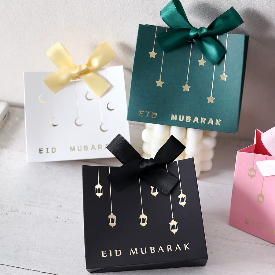 Set aus 5 Mini-Luxus-Geschenkboxen für die Feiertage in Rosa mit goldenen Laternen- und Sternen-Motiven, B/T/H: 11,5 x 10 x 4,5 cm - Bild 3