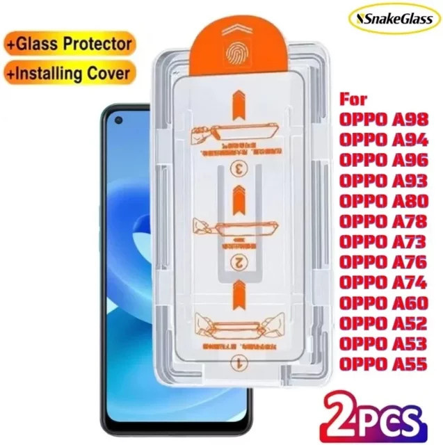 2er-Pack Displayschutzfolie aus gehärtetem Glas für OPPO A98 A94 A96 A93 A80 A76 A73 A52 A53, transparent und kratzfest - Bild 1