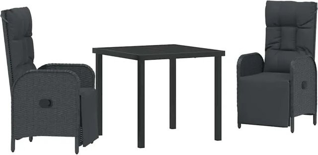 vidaXL Garten Essgruppe 3-teilig aus Poly-Rattan und Stahl in Schwarz mit Glasplatte und Kissen - Bild 1