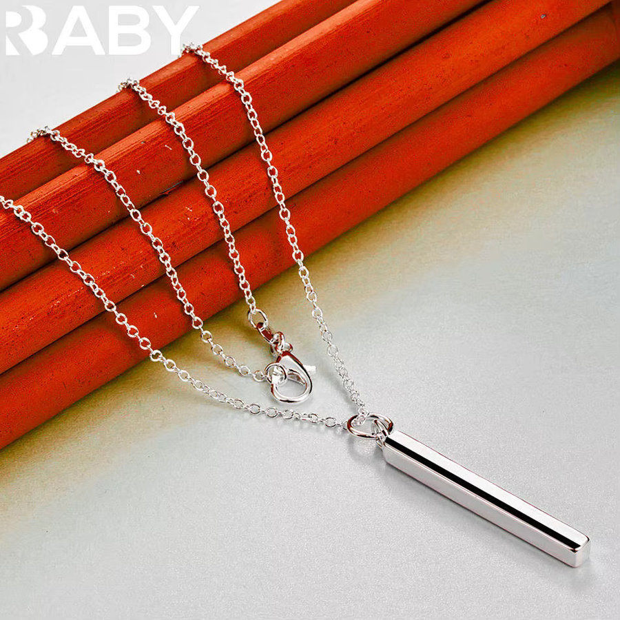 URBABY Halskette mit vertikalem Stab-Anhänger, 925 Silber, Unisex, 40–75 cm - Bild 2