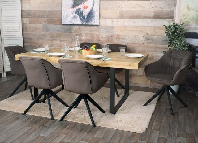 6er-Set MCW Esszimmerstühle K28 mit Armlehnen, drehbar, brauner Stoff, Modern Design - Bild 1