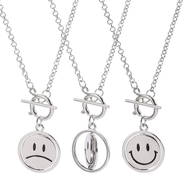 TAKARA TOMY Halskette, Drehbare mit lächelndem und weinendem Gesicht, Silber, Unisex, Punk - Bild 1
