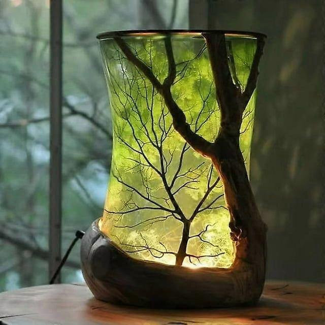 VRAUX Verzauberte Wald-Tischlampe mit LED-Nachtlicht in Naturoptik, Farbe: Grün und Braun, Höhe: 9,5 cm - Bild 1