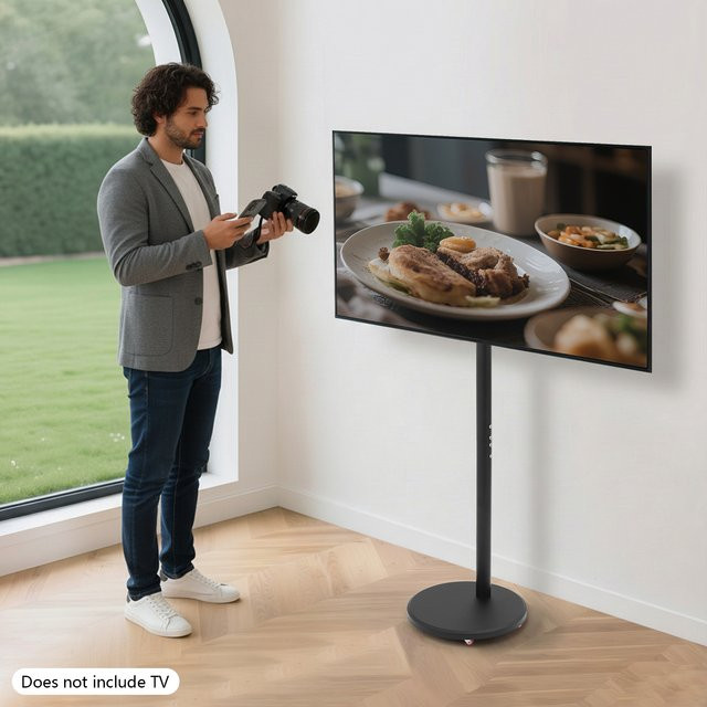 Bymaocar Mobiler TV-Ständer in Schwarz, Höhenverstellbare Freistehende TV-Halterung aus Metall mit 360 Grad Rotation für dein Home Office - Bild 1