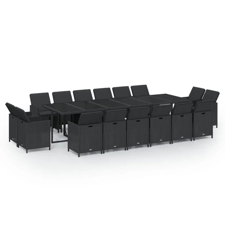 vidaXL 17-teilige Garten-Essgruppe aus Poly Rattan in Schwarz mit Kissen und Hartglas-Tischplatte - Bild 2