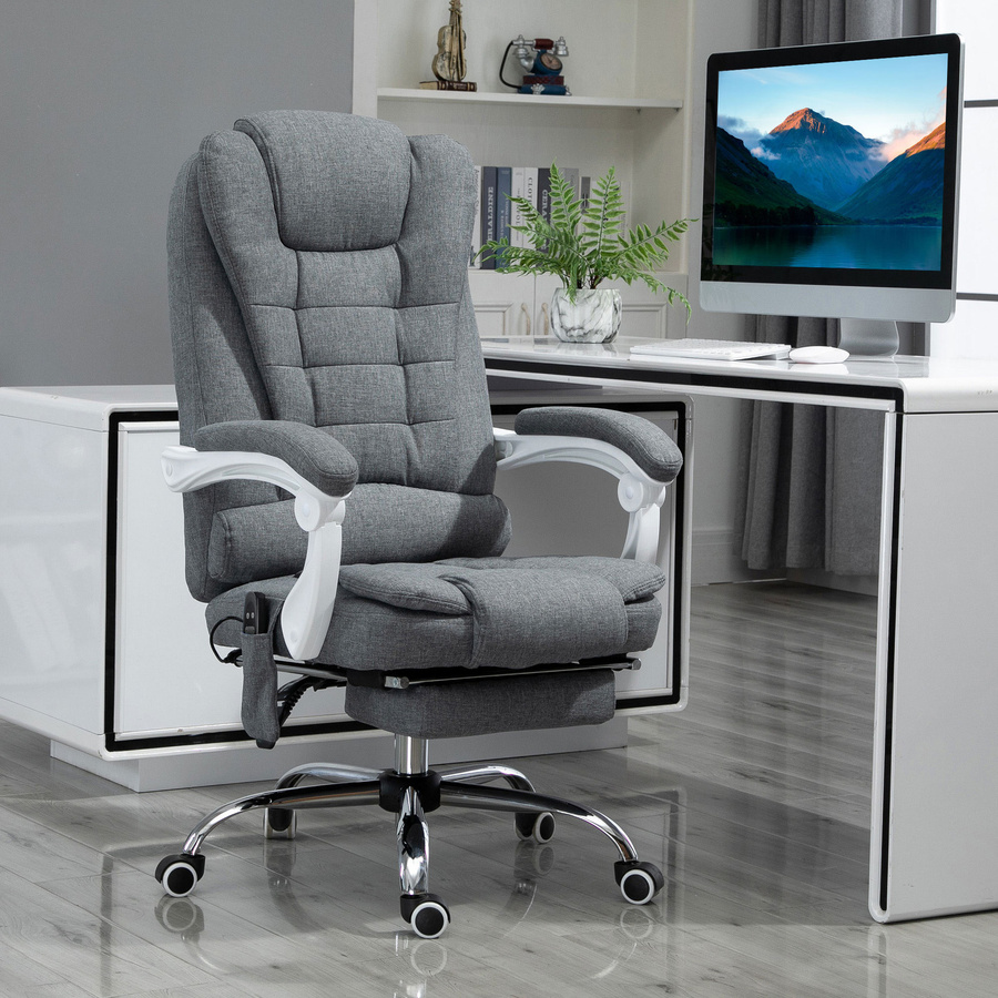 Vinsetto Ergonomischer Bürostuhl von Aosom in Grau mit Massage-, Heiz- und Liegefunktion sowie Fußstütze - Bild 2