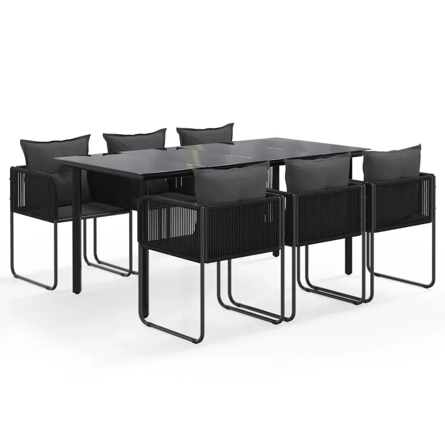 vidaXL 7-teilige Garten-Essgruppe aus PE-Rattan und pulverbeschichtetem Stahl in Schwarz mit Glastisch - Bild 2