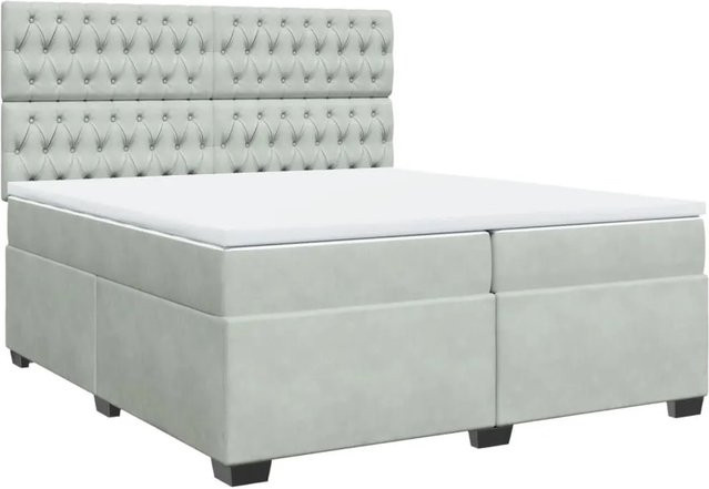 vidaXL Boxspringbett Hybrid mit Matratze und Taschenfederkern in Grau aus Samt, B/T: 200 x 200 cm - Bild 1