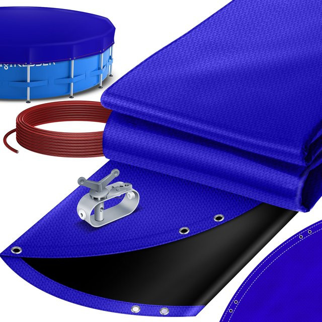 KESSER Solar Poolabdeckung als runde Poolplane aus blauem PE-Material mit Stahlseil und Seilspanner inklusive Ösen für Sommer und Winter - Bild 1