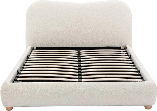 Vente-unique Bett Vanari mit Bettkasten und Aufstehfunktion in Weiß mit Bouclé-Stoff B/T/H: 120 x 190 cm - Bild 1