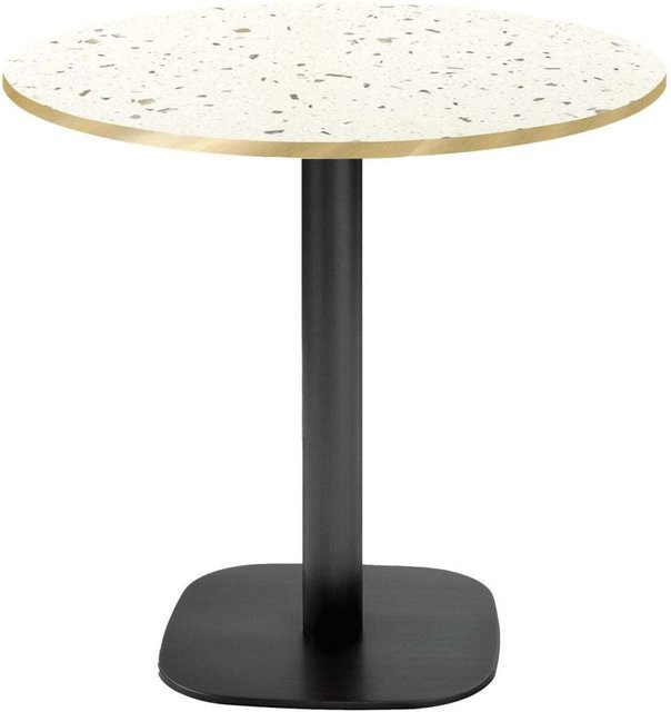 RestooTab Tisch Round rund mit Terrazzo Platte und Messingkanten, Gestell schwarz, Höhe: 75 cm, Durchmesser: 70 cm - Bild 1