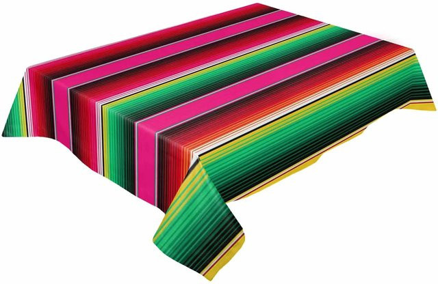 Wasserdichte mexikanische Tischdecke mit buntem Streifenmuster von JINGYUE Pet, B/B: 90 x 140 cm, Mehrfarbig - Bild 1