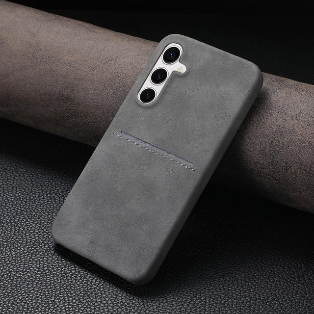 Schutzhülle mit Kartensteckplatz und Lammleder-Textur für Samsung Galaxy S26 S25 S24 S23 Ultra A55 A35 A15 A54 A34 in Grau - Bild 1