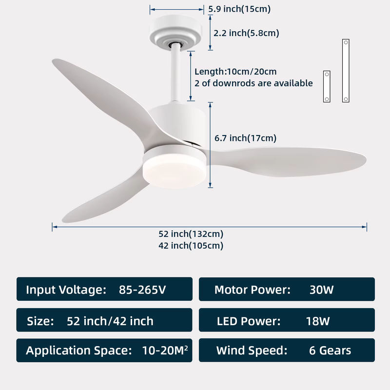 IRALAN Deckenventilator mit Licht und Fernbedienung in Weiß mit Holzflügeln und Gleichstrommotor - Bild 4