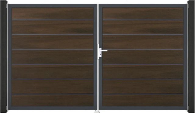 GroJa Grande Steckzaun Tor Premium DIN Rechts Doppel-Tor aus Aluminium und BPC in Walnuss, Breite: 40 cm - Bild 1