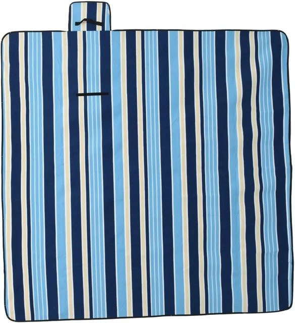 vidaXL Picknickdecke faltbar blau-weiß gestreift mit Samt und wasserdichter Unterseite, B/T: 200 x 200 cm - Bild 1