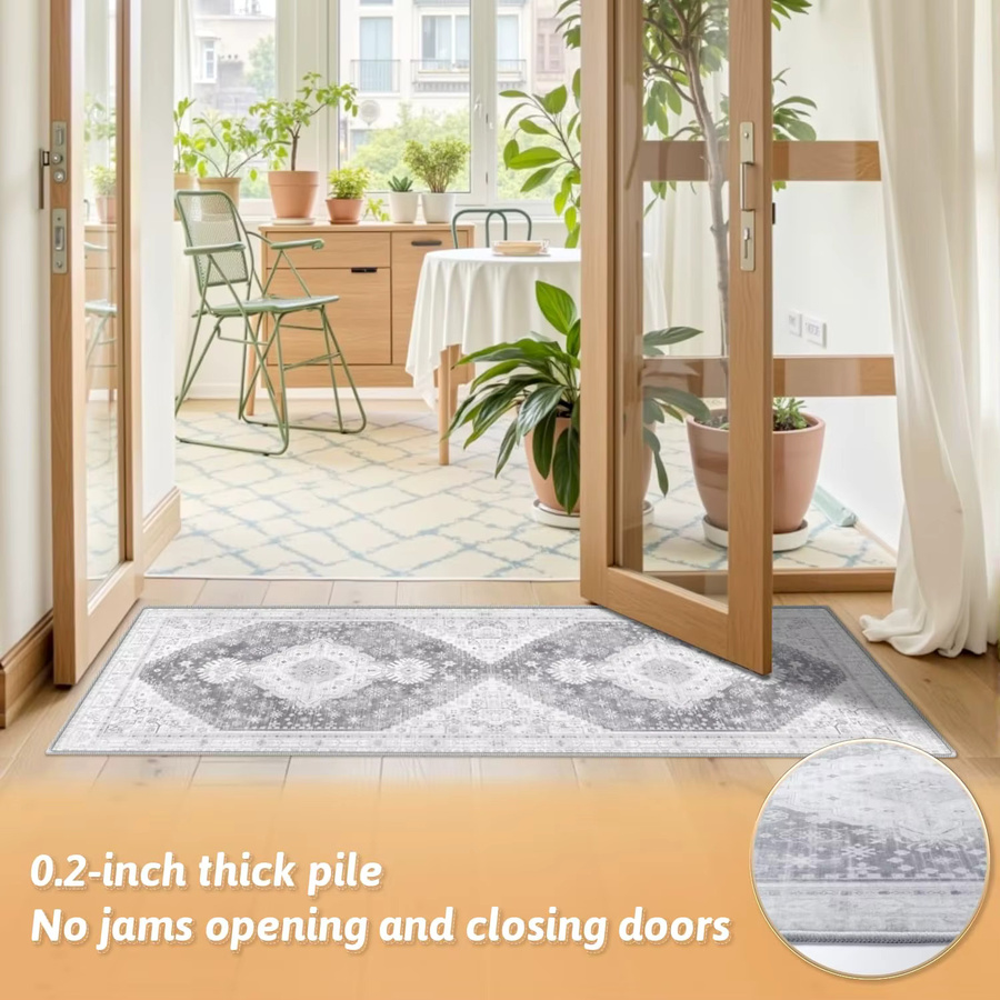 Vikama Runner Teppich Boho-Vintage-Blumenmuster in Beige Orange Multicolor, maschinenwaschbar und rutschfest mit Gummiboden - Bild 2