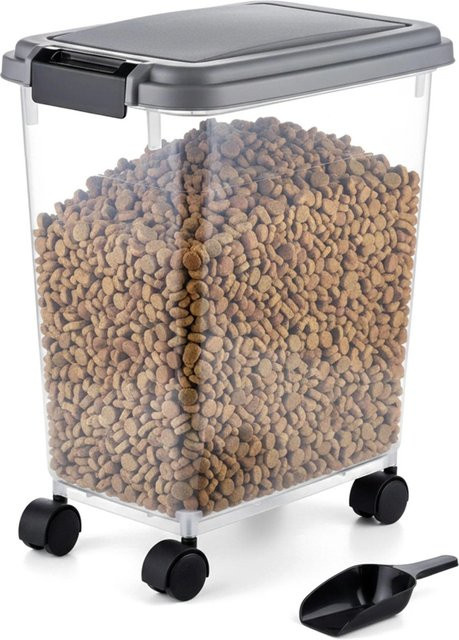 Relaxdays Futterbehälter aus Kunststoff in Transparent mit Rollen und Schaufel, Volumen: 20 Liter - Bild 1