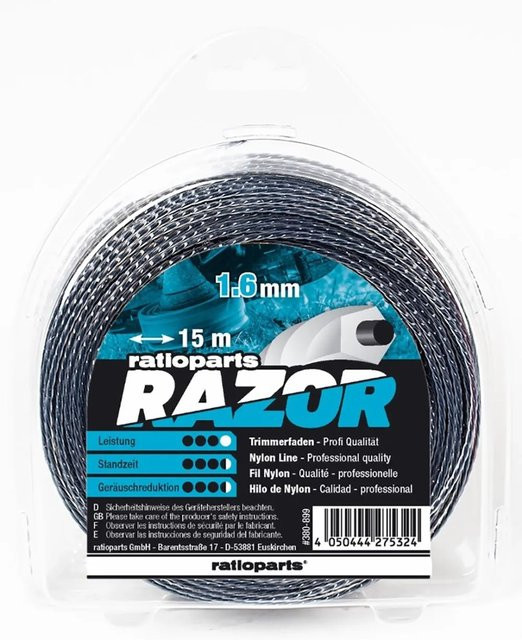 Ratioparts Ersatzteil Razor Nylonfaden 5-Kant, Durchmesser: 1,6 mm, Länge: 15 m, transparent - Bild 1