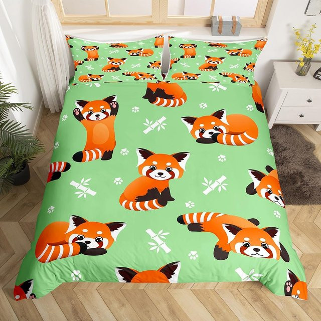 Binchi Outdoor Product Bettwäscheset mit rotem Panda und Pink Love Stars, 3-teilig, B/H: 150 x 200 cm - Bild 1