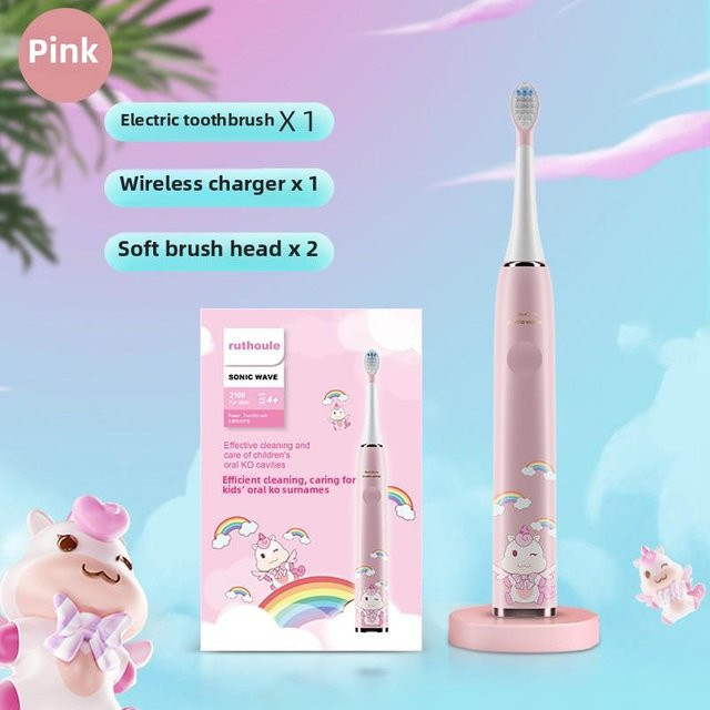 Binchi Health Technology Elektrische Kinderzahnbürste, Weiche Borsten, Blau/Pink - Bild 1