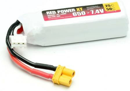 Red Power LiPo Akku 7.4V 650 mAh 25C Softcase mit XT30 Anschluss in Rot-Weiß - Bild 1