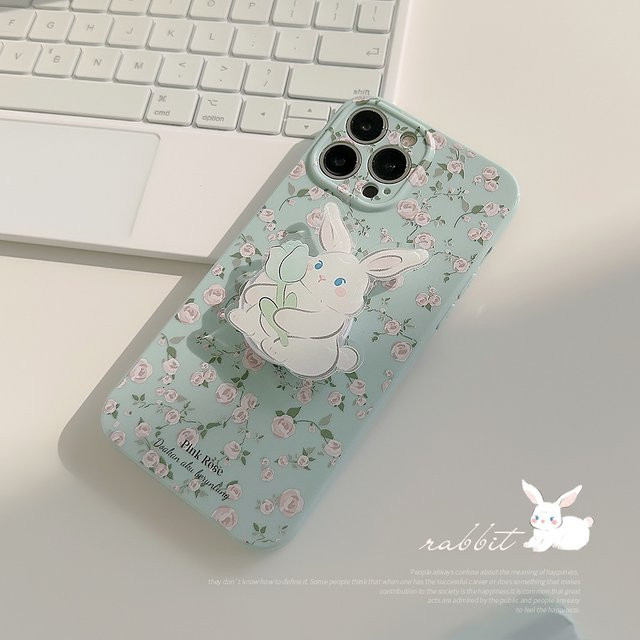 MUQGEW Handyhülle mit Koreanischer Rose und Cartoon-Häschen für iPhone 11 bis 16 Pro Max aus weichem Silikon, stoßfest - Bild 1
