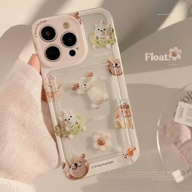Transparente iPhone Hülle mit Cartoon-Plätzchenbär und Kartensteckplatz für iPhone 16, 15, 14, 13, 12, 11 Pro Max Plus mit Anti-Fall-Schutz - Bild 1