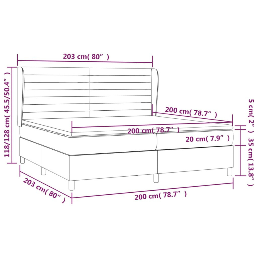 vidaXL Boxspringbett Hybrid mit Matratze und Kopfteil, Braun, B/T/H: 200 x 200 x 118 cm - Bild 4