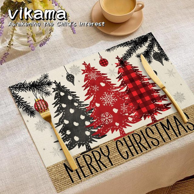 VIKAMA Weihnachts-Tischsets aus Leinen für Party-Dekorationen, rechteckig, B/T: 45 x 30 cm - Bild 1