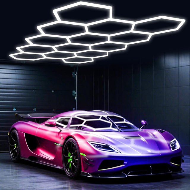 Mexllex Sechseckige LED-Garagenleuchte in Weiß, superhelle Plug-in-Deckenleuchte für Werkstatt, Fitnessstudio und Autopflege, DIY-verknüpfbar und modern - Bild 1