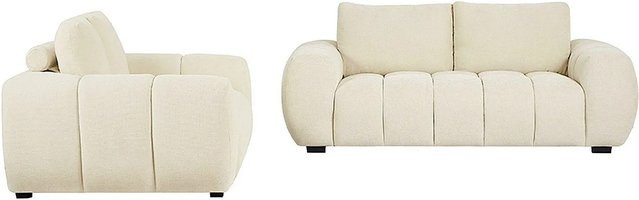 Vente-unique Couchgarnitur Berenia in Beige, gesteppte Stoff-Garnitur bestehend aus 2-Sitzer und 3-Sitzer - Bild 1