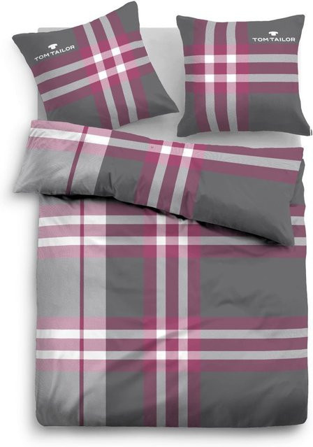 Bettwäsche Set Tom Tailor aus Baumwolle mit grafischem Design in Pink und Grau, B/T/H: 155 x 220 cm und 80 x 80 cm - Bild 1