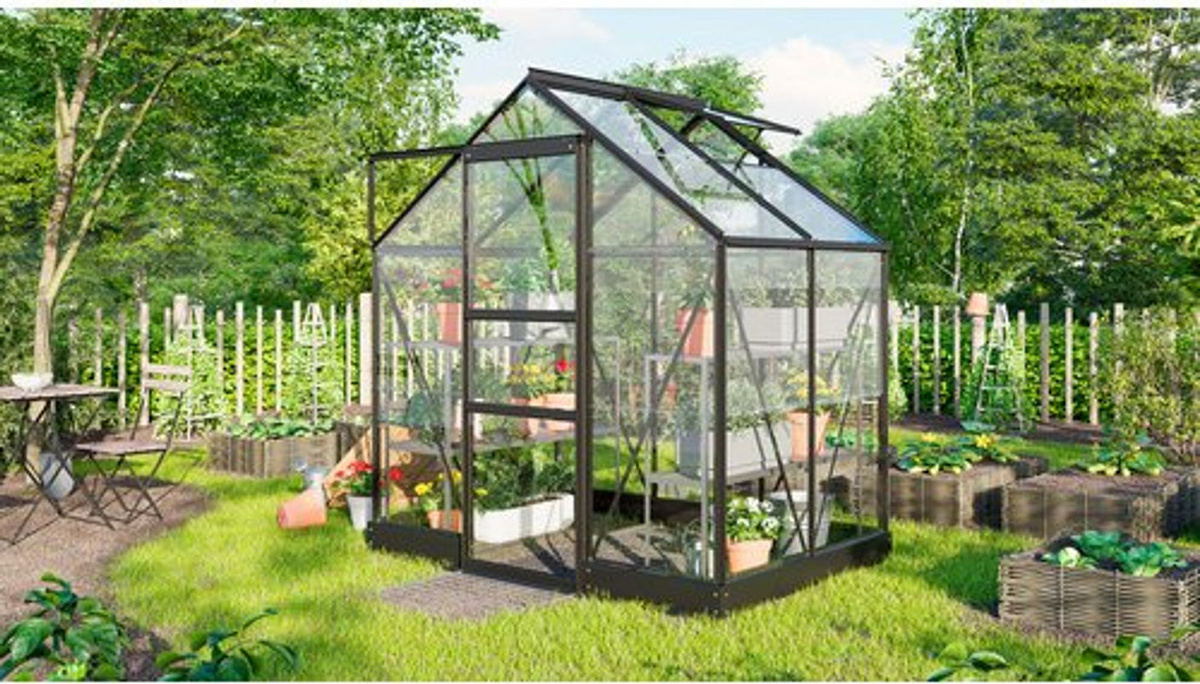 Vitavia Gewächshaus Eris 2500 in Schwarz mit ESG-Sicherheitsglas und Schiebetür, B/T/H: 195,0 x 131,0 x 207,4 cm - Bild 2