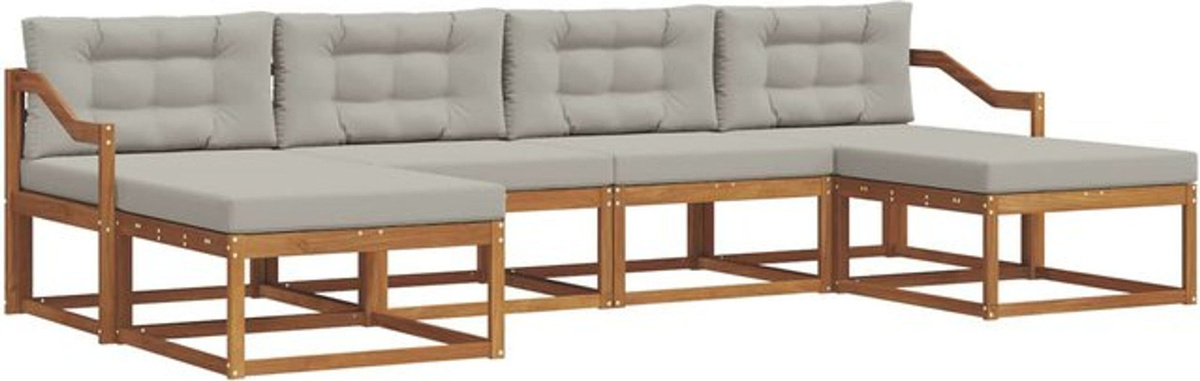 vidaXL Outdoor-Sofagarnitur aus Akazie mit Kissen, 6-teiliges Loungemöbel-Set in Natur und Hellgrau - Bild 1