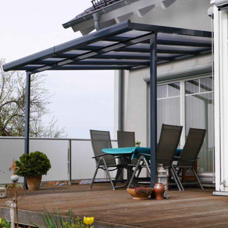 Scobalit Terrassendachbausatz als Pultdach mit Regenrinne aus Aluminium und Polycarbonat, Anthrazit, B: 306 cm, L: 406 cm - Bild 1