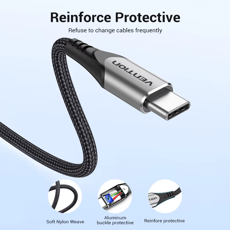 Vention USB Typ-C Kabel Schwarz für Samsung Poco S21 und Xiaomi Redmi Note 8 mit 3A Schnellladung und Datenübertragung - Bild 4