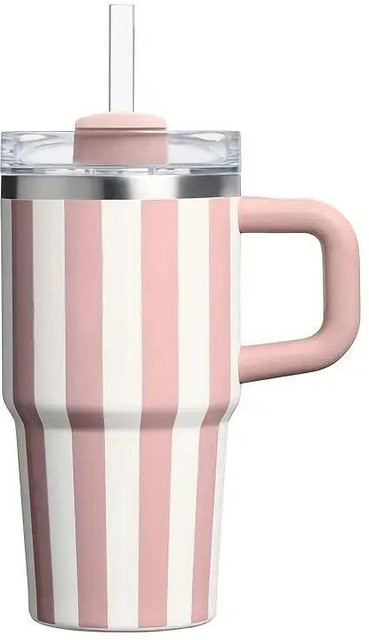 Kings City Thermobecher aus Edelstahl mit Griff und Strohhalm, thermische Wasserflasche für Heiß- und Kaltgetränke, 20oz, Rosa - Bild 1