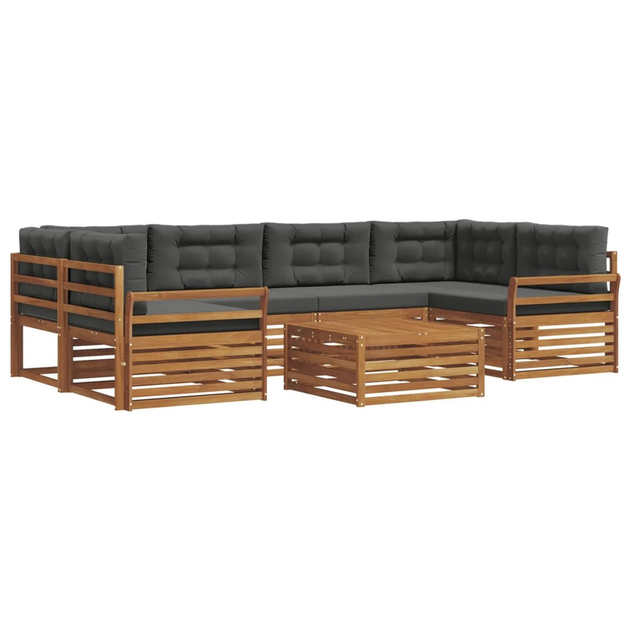 vidaXL Outdoor-Sofagarnitur 8-teilig in L-Form aus Akazienholz mit Kissen in Anthrazit und Natur - Bild 2