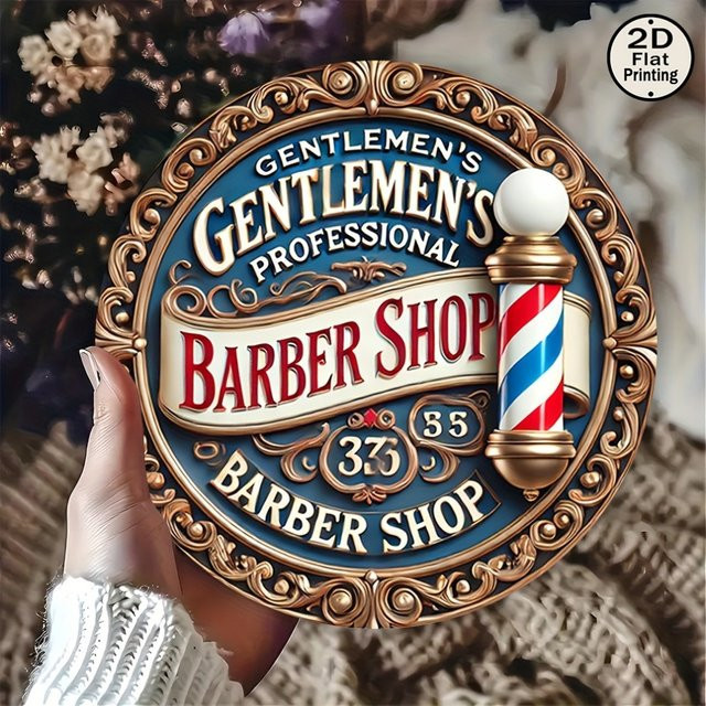 Potdemiel Vintage Barber Shop Metallschild rund, Mehrfarbig, Durchmesser: 20 cm - Bild 1