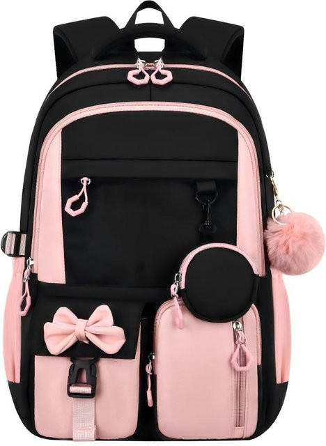OKKID Schulrucksack für Mädchen in Pink mit Schleife aus Nylon - Bild 1